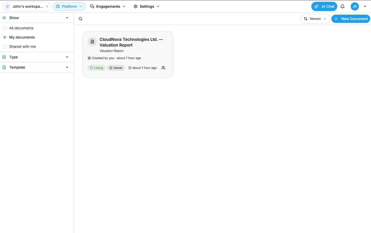 The AI Builder documents screen in the SellAnyBiz dashboard