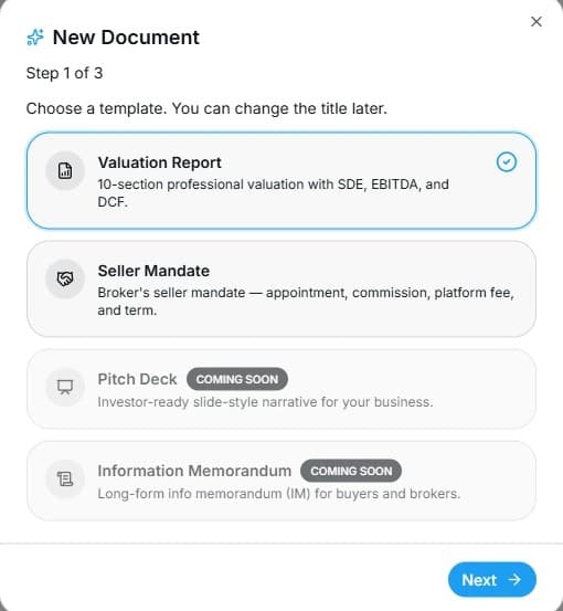 Choosing a document template in AI Builder