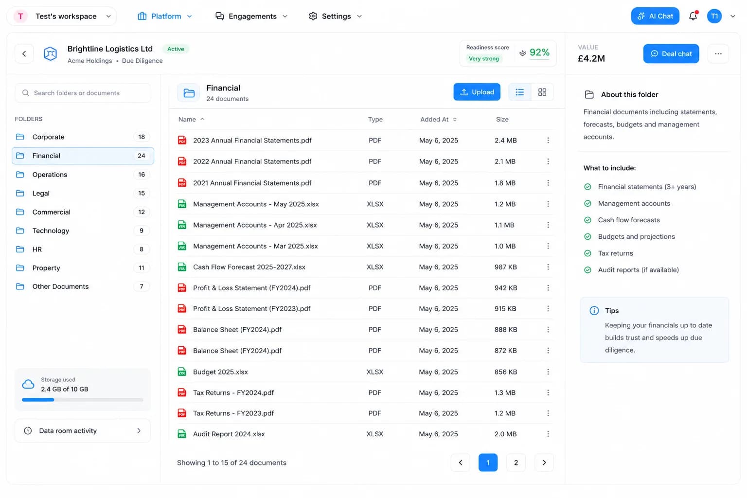 The secure data room in the SellAnyBiz dashboard