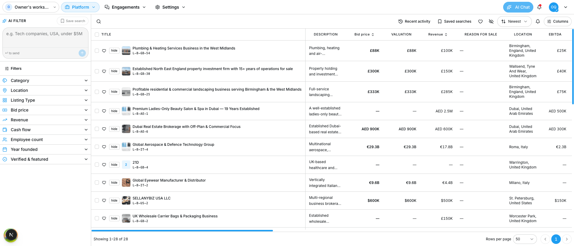 Browsing the marketplace of businesses for sale