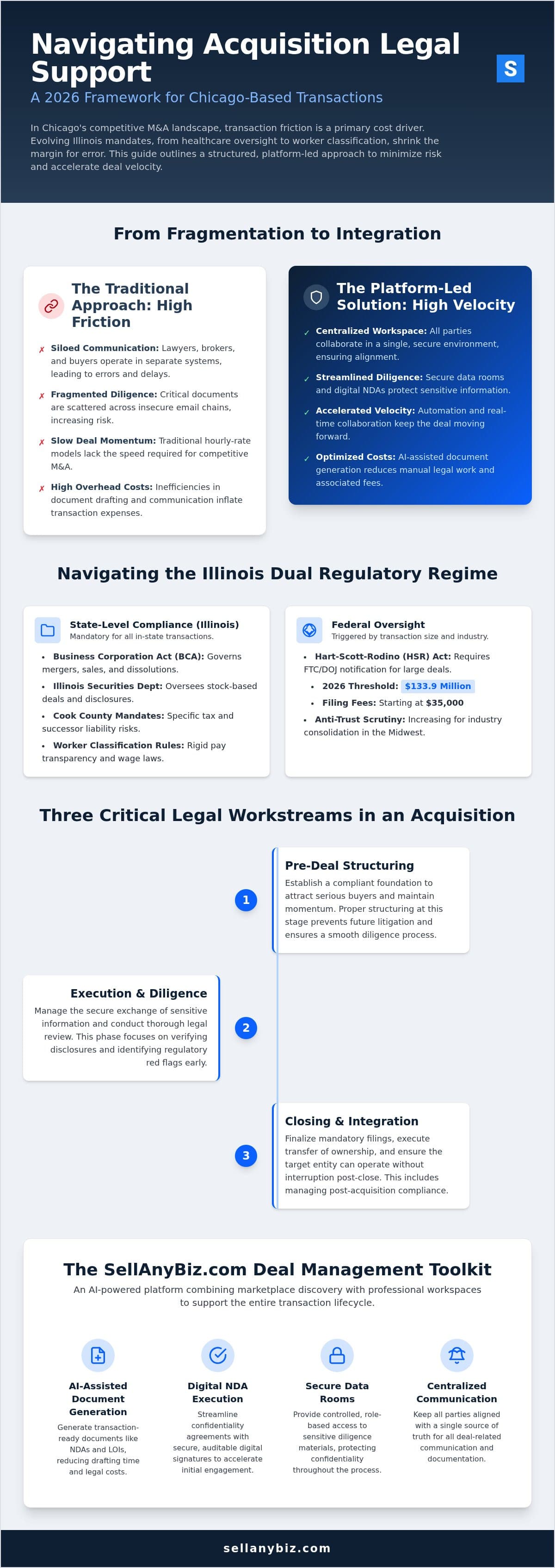Chicago Acquisition Legal Support: 2026 M&A Guide — infographic